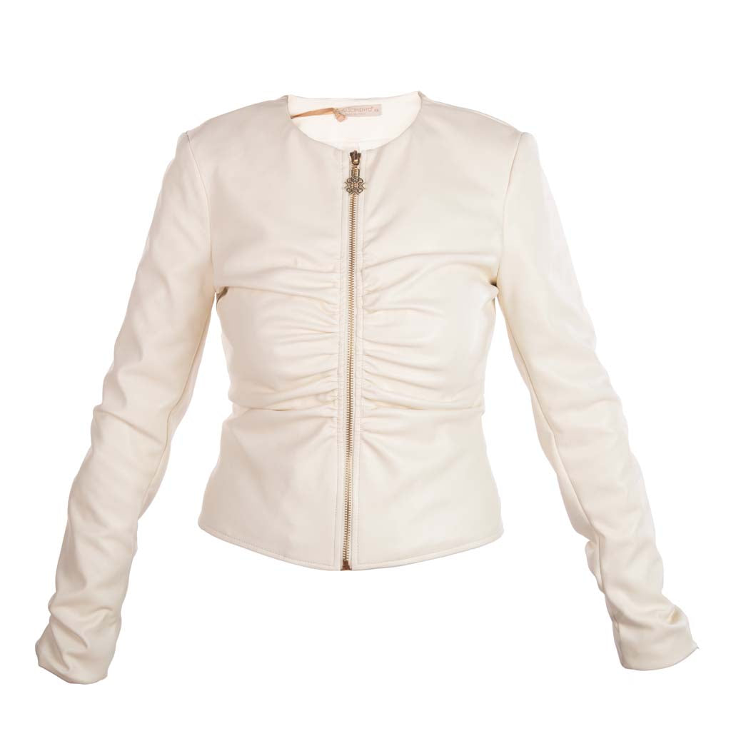GIACCA DONNA RINASCIMENTO IN SIMILPELLE CON ZIP E ARRICCIATURE - COL. PANNA