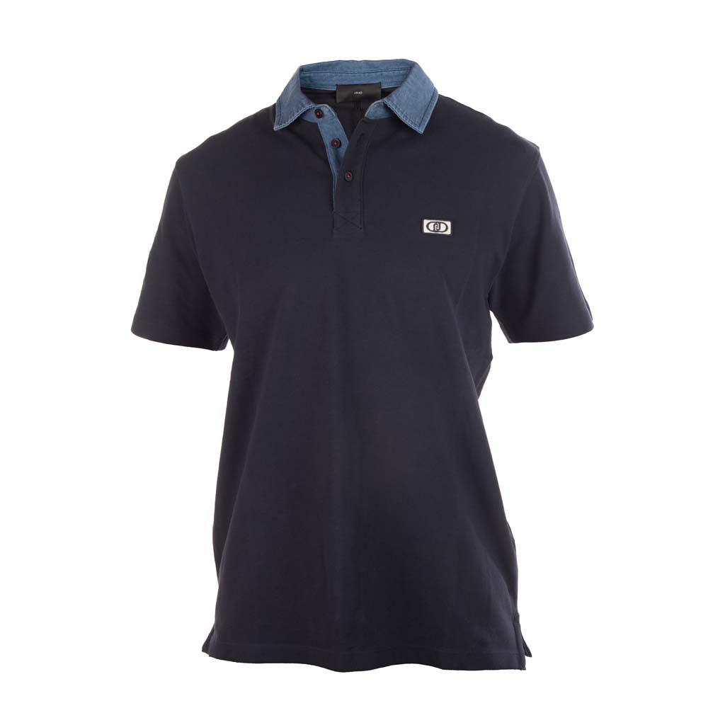 POLO UOMO LIU JO IN PIQUET DI COTONE CON COLLETTO DENIM - COL. BLU SCURO