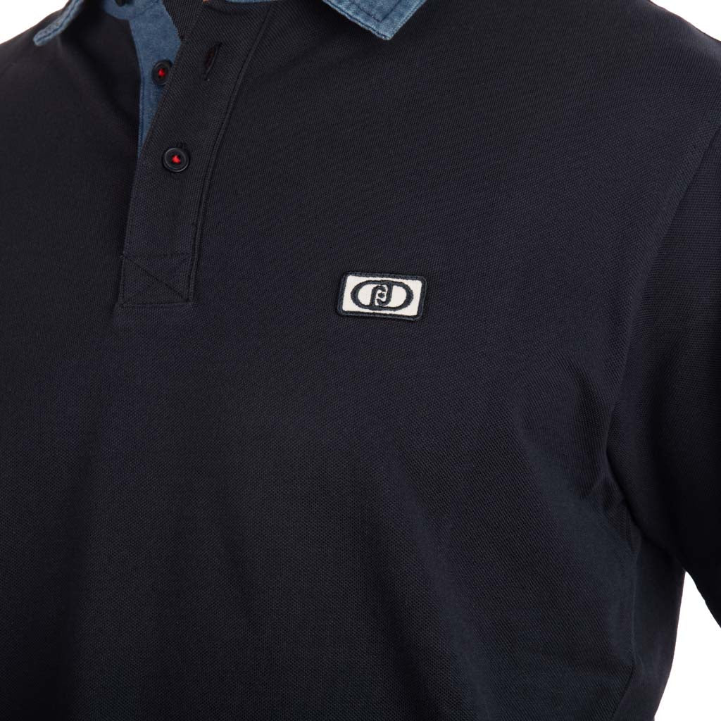 POLO UOMO LIU JO IN PIQUET DI COTONE CON COLLETTO DENIM - COL. BLU SCURO
