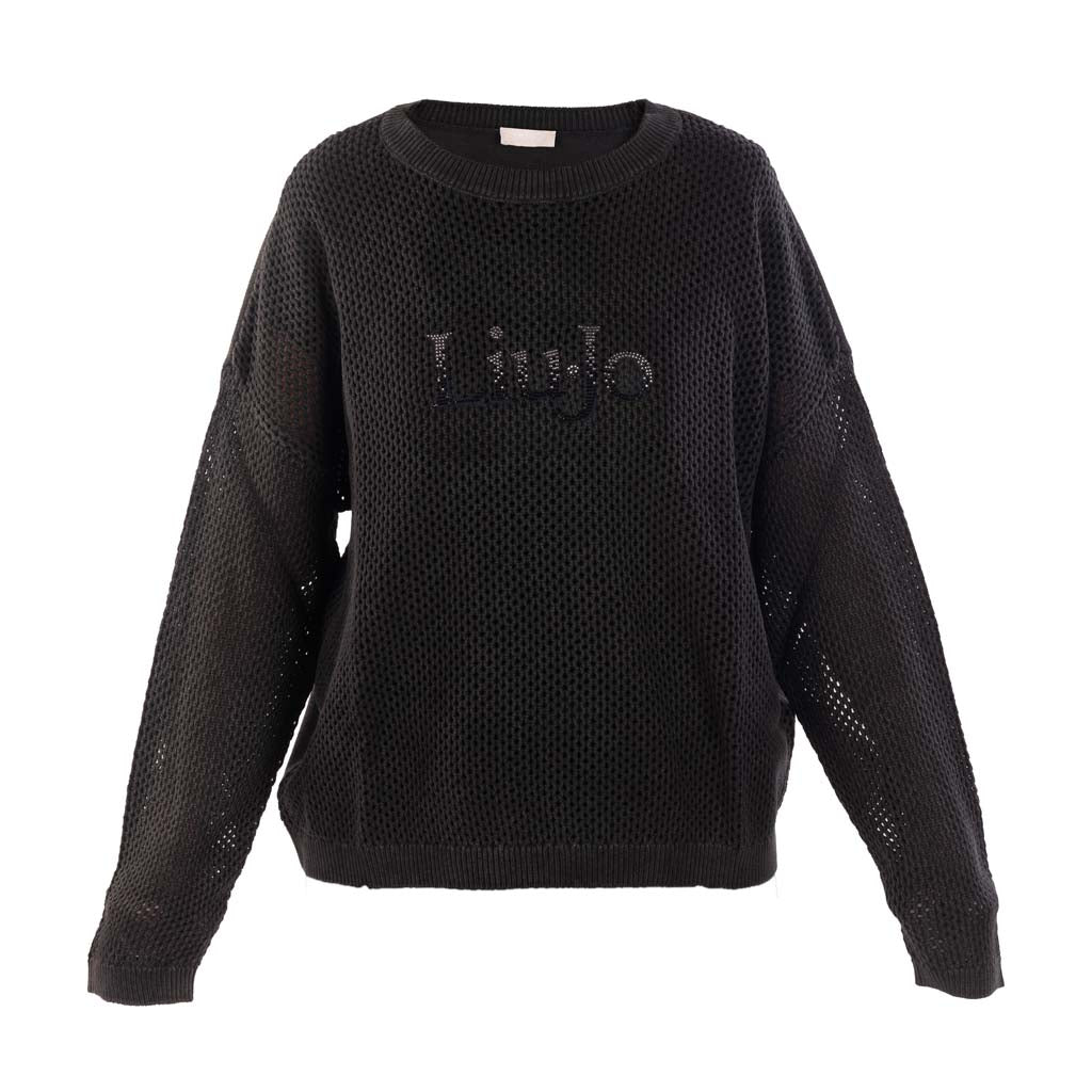 MAGLIONE DONNA LIU JO TRAFORATO CON LOGO - COL. NERO