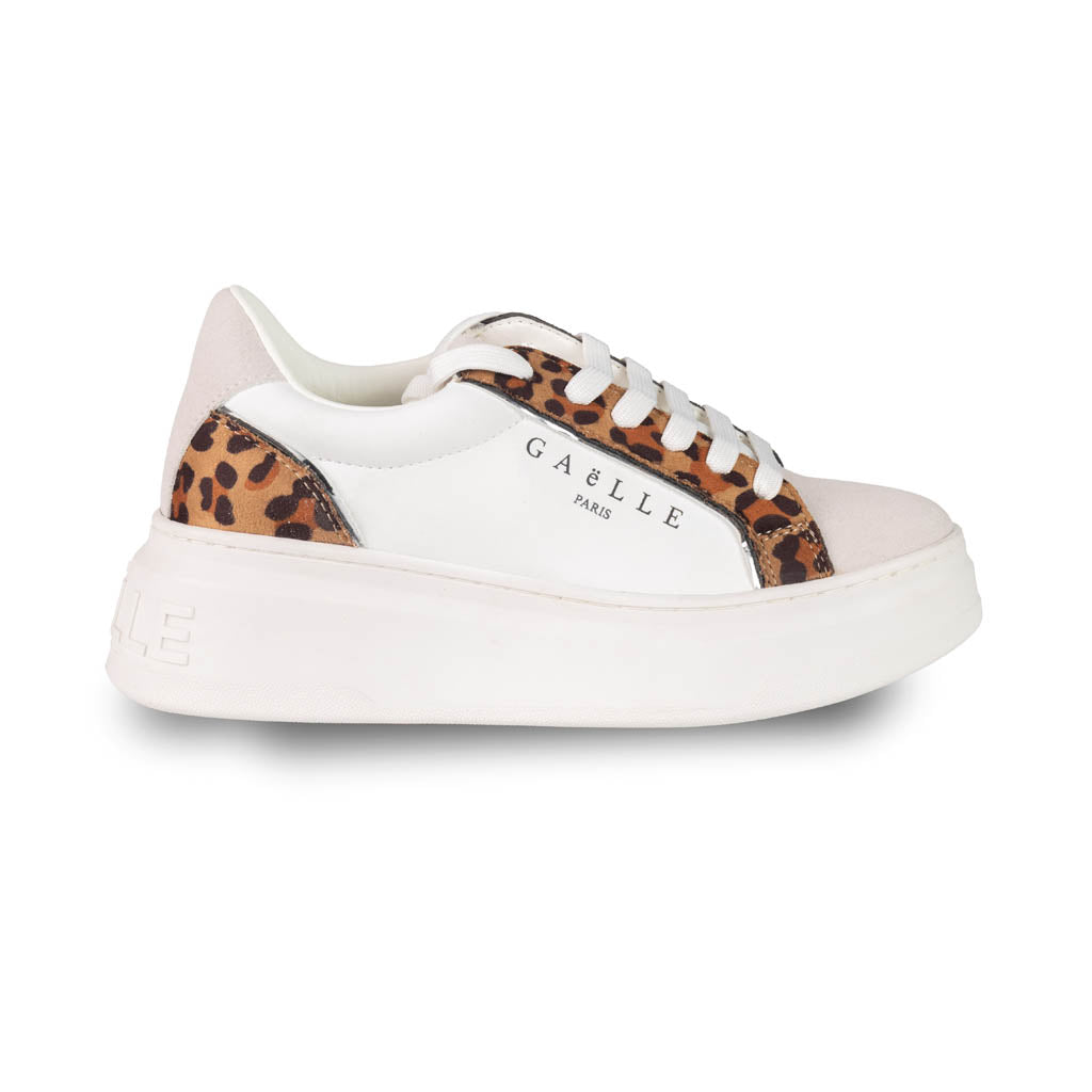 SNEAKERS DONNA GAELLE IN PELLE CON FANTASIA - COL. BIANCO / ANIMALIER