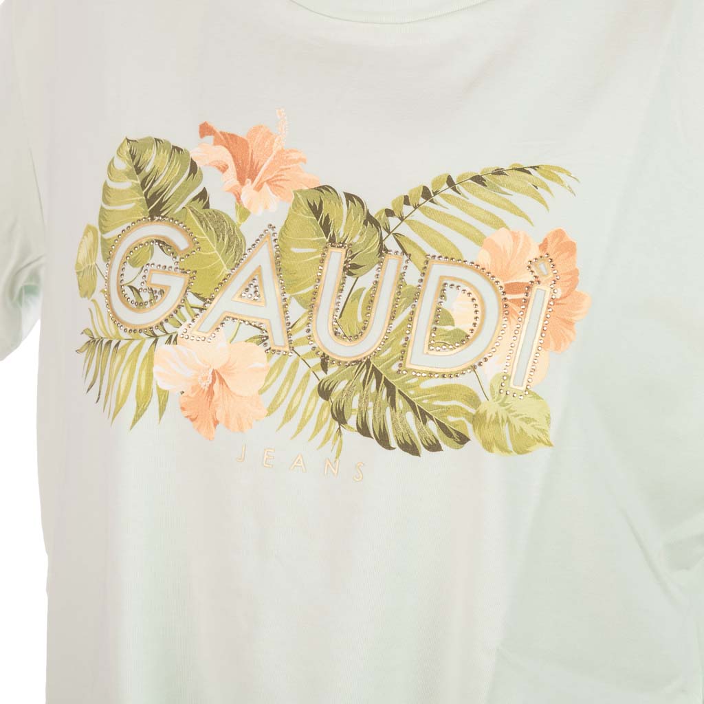 T-SHIRT DONNA GAUDI' CON STAMPA LOGO FLOREALE E NODO - Colori disponibili: 2