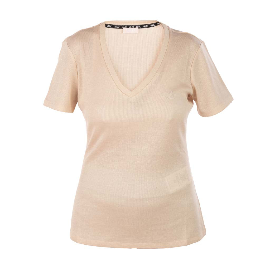 T-SHIRT DONNA LIU JO CON SCOLLO A V - COL. CHAMPAGNE