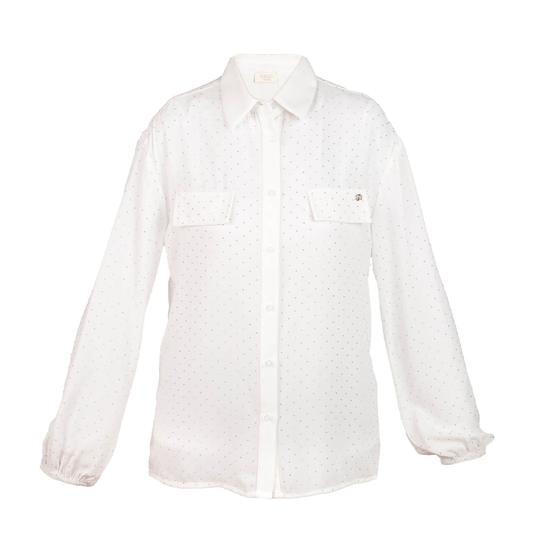 CAMICIA DONNA GAUDI' CON STRASS E TASCHINI - COL. BIANCO