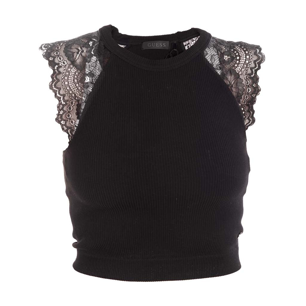 TOP DONNA GUESS CON DETTAGLI IN PIZZO - COL. NERO