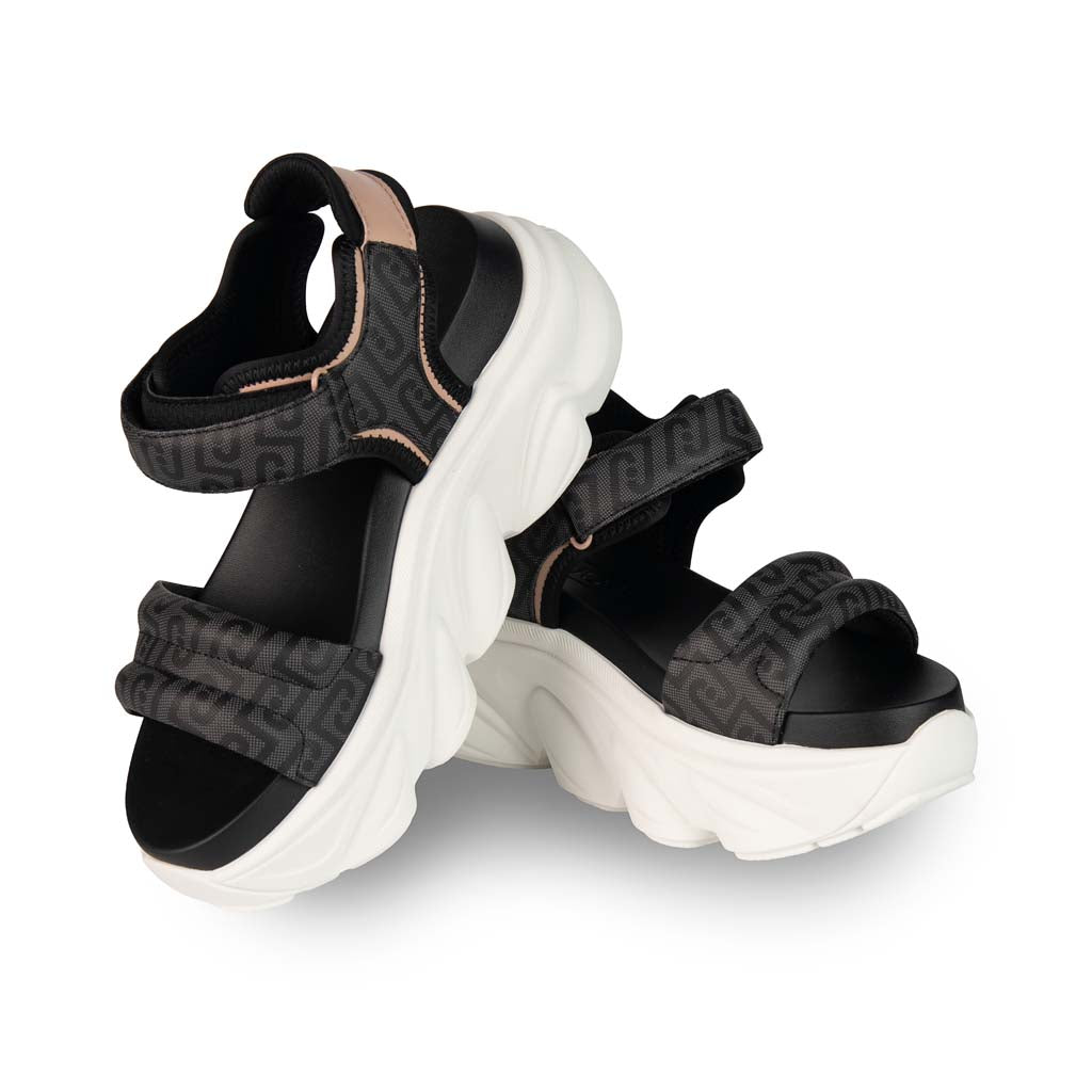 SANDALI CHUNKY DONNA LIU JO MOD. "STEFFY" CON LOGO MONOGRAM - COL. NERO