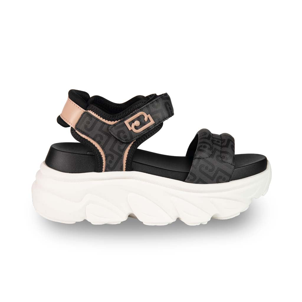 SANDALI CHUNKY DONNA LIU JO MOD. "STEFFY" CON LOGO MONOGRAM - COL. NERO