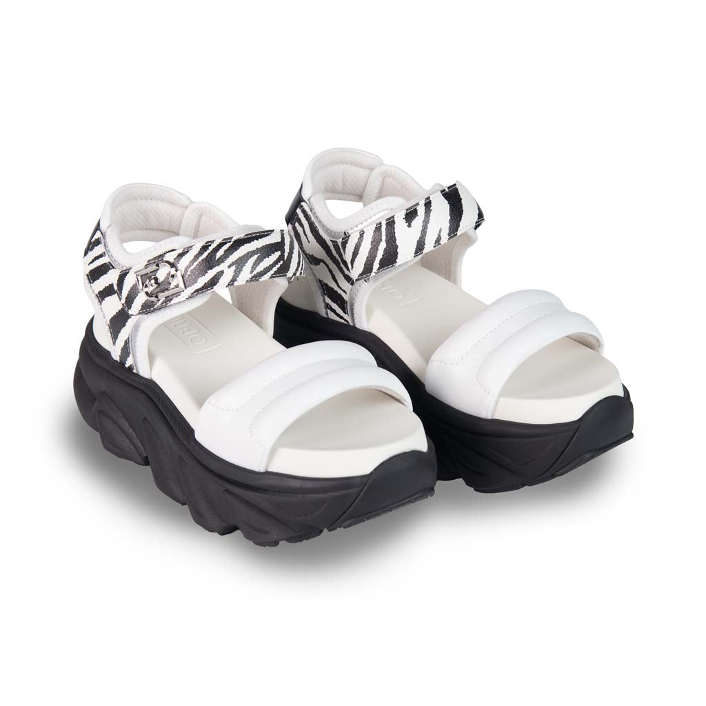 SANDALI CHUNKY DONNA LIU JO MOD. "STEFFY" CON DETTAGLIO ANIMALIER - COL. BIANCO/ZEBRA