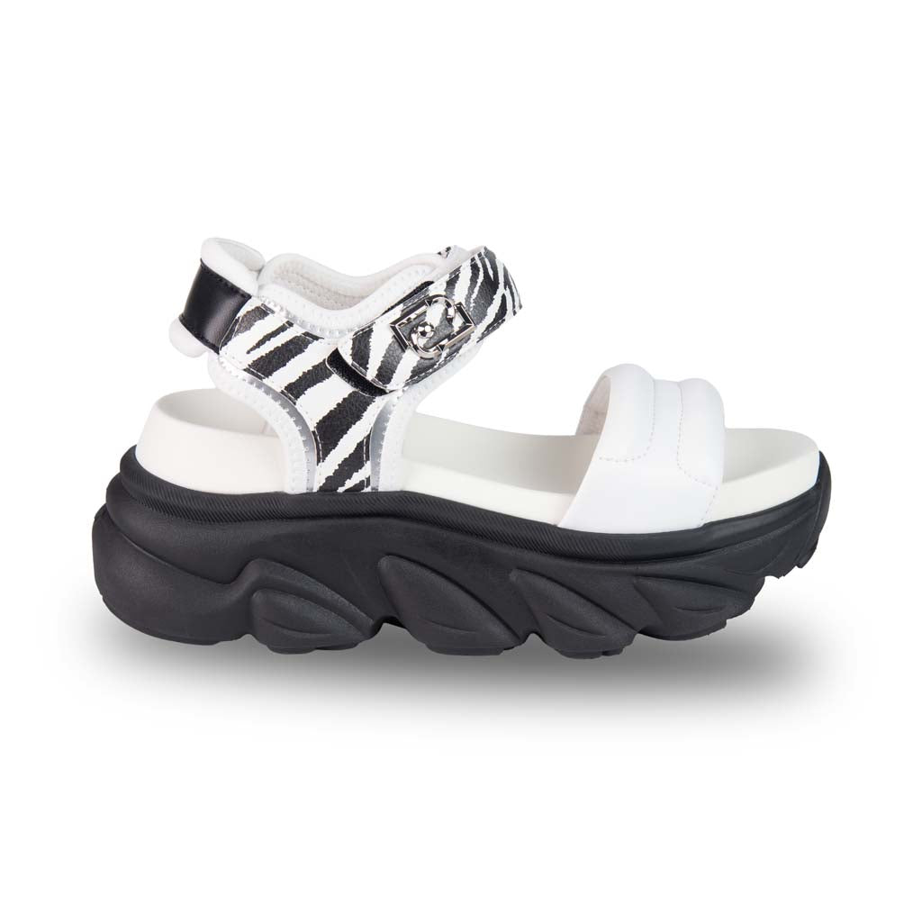 SANDALI CHUNKY DONNA LIU JO MOD. "STEFFY" CON DETTAGLIO ANIMALIER - COL. BIANCO/ZEBRA