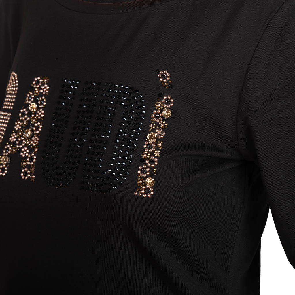 T-SHIRT DONNA GAUDI' IN JERSEY CON STRASS E BORCHIE - Colori disponibili: 2