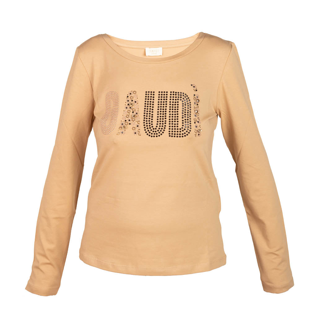 T-SHIRT DONNA GAUDI' IN JERSEY CON STRASS E BORCHIE - Colori disponibili: 2