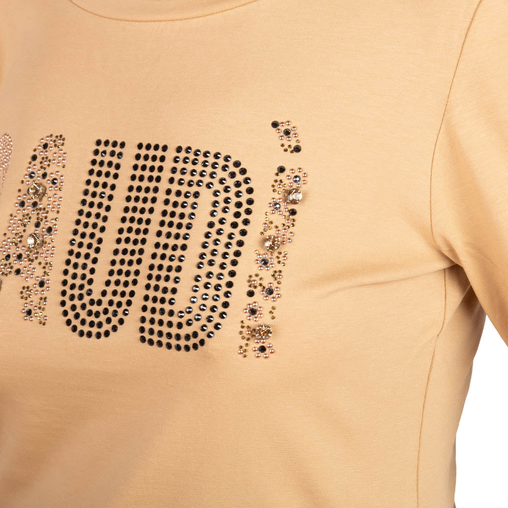 T-SHIRT DONNA GAUDI' IN JERSEY CON STRASS E BORCHIE - Colori disponibili: 2