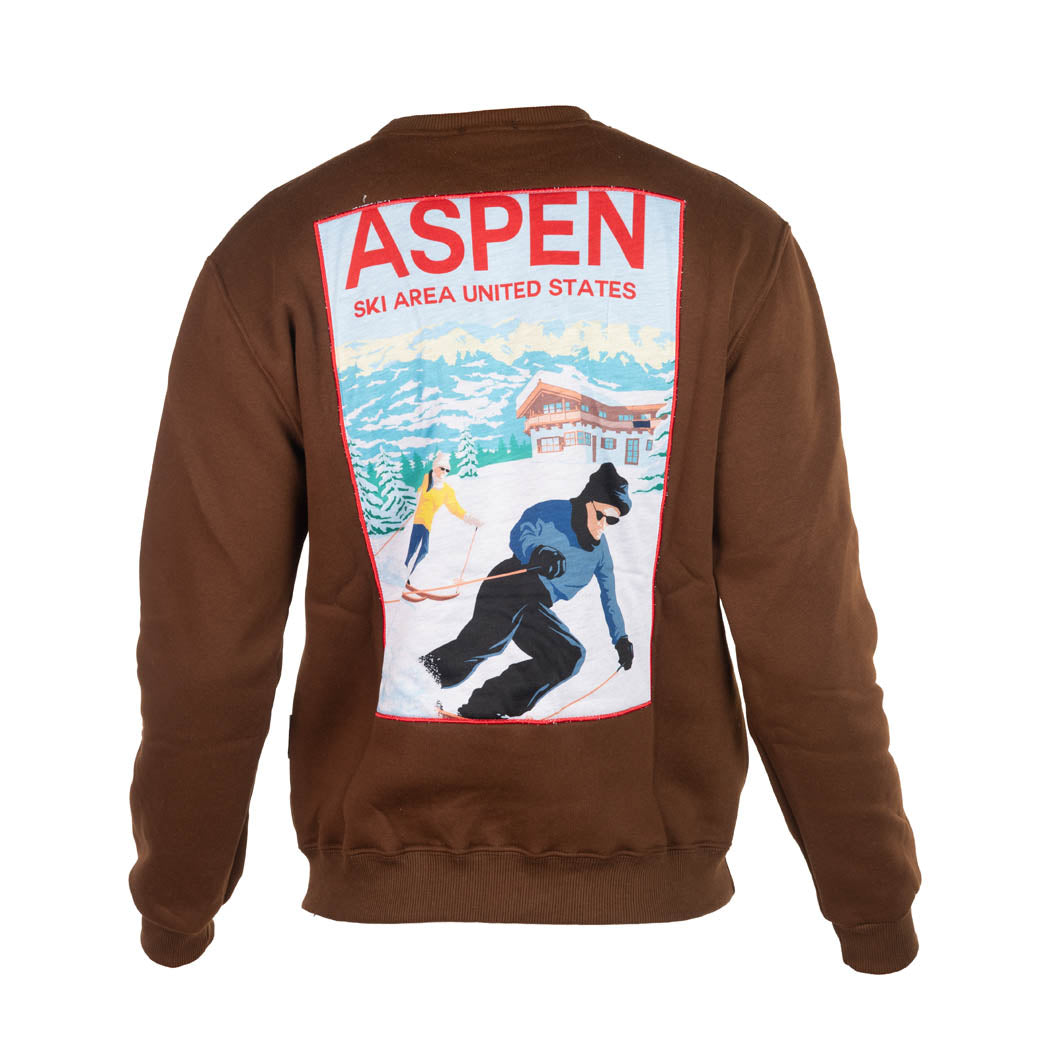 FELPA UOMO BERNA CON STAMPA "ASPEN" - COL. CIOCCOLATO