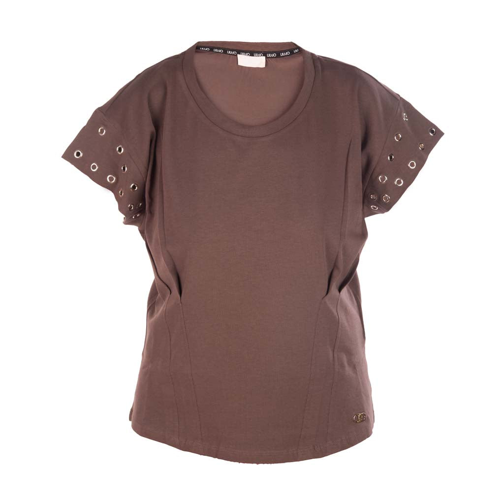 T-SHIRT DONNA LIU JO CON OCCHIELLI DECORATIVI - COL. FANGO