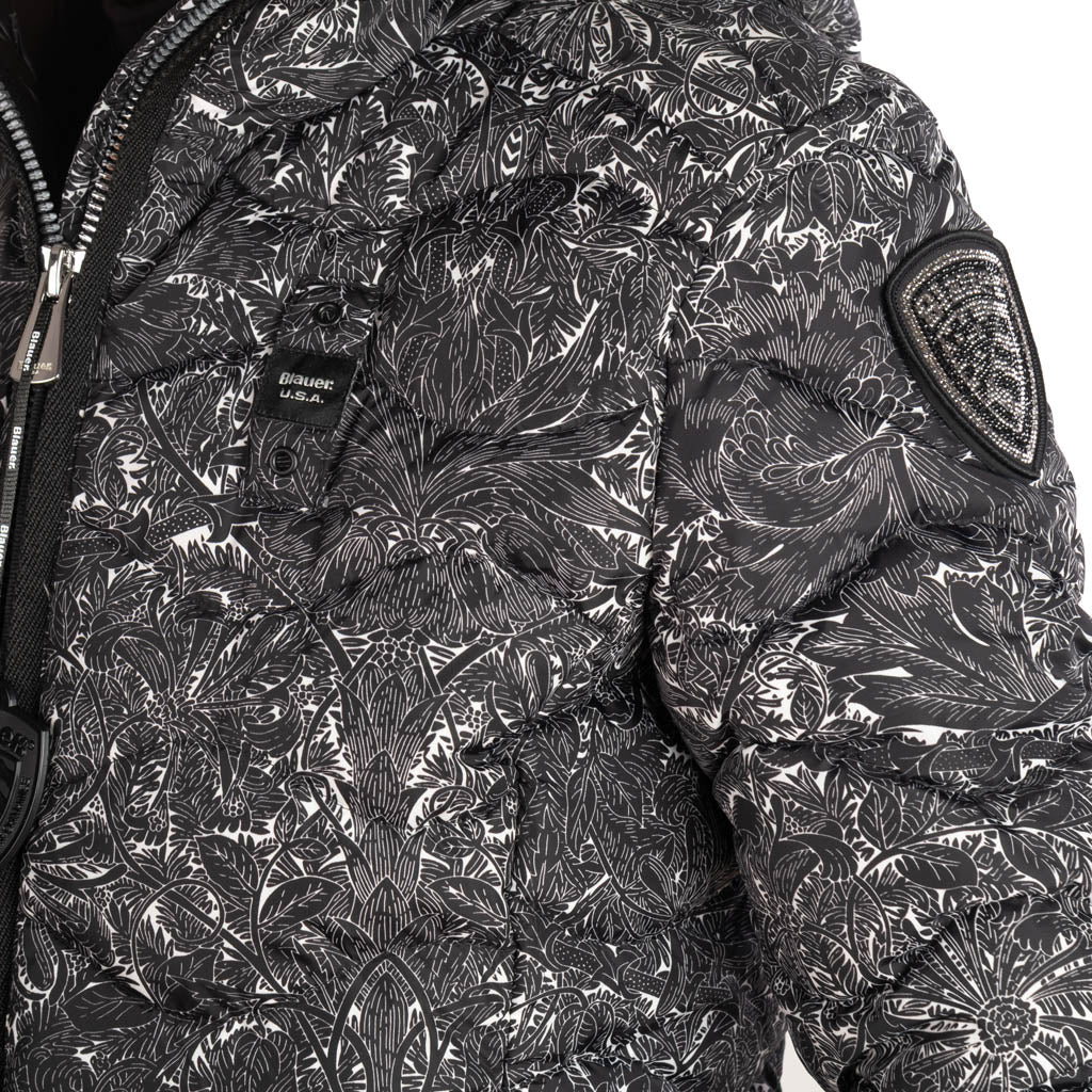 PIUMINO DONNA BLAUER A ONDE MOD. "CAMELIA" CON FANTASIA FLOREALE - COL. NERO