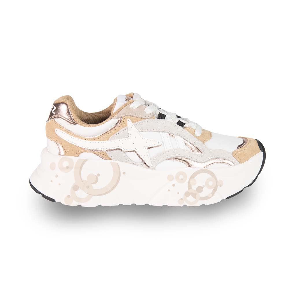 SNEAKERS DONNA W6YZ IN SUEDE E TESSUTO TECNICO - COLORE BIANCO/TORTORA