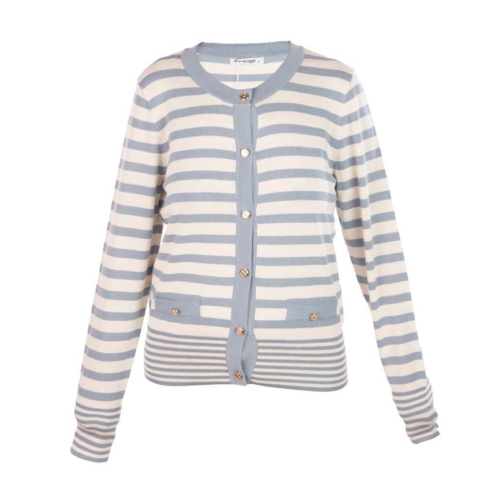 CARDIGAN DONNA ARTIGLI GIROCOLLO CON TASCHE A FILO MOD. "MARINE" - COL. POLVERE / PANNA