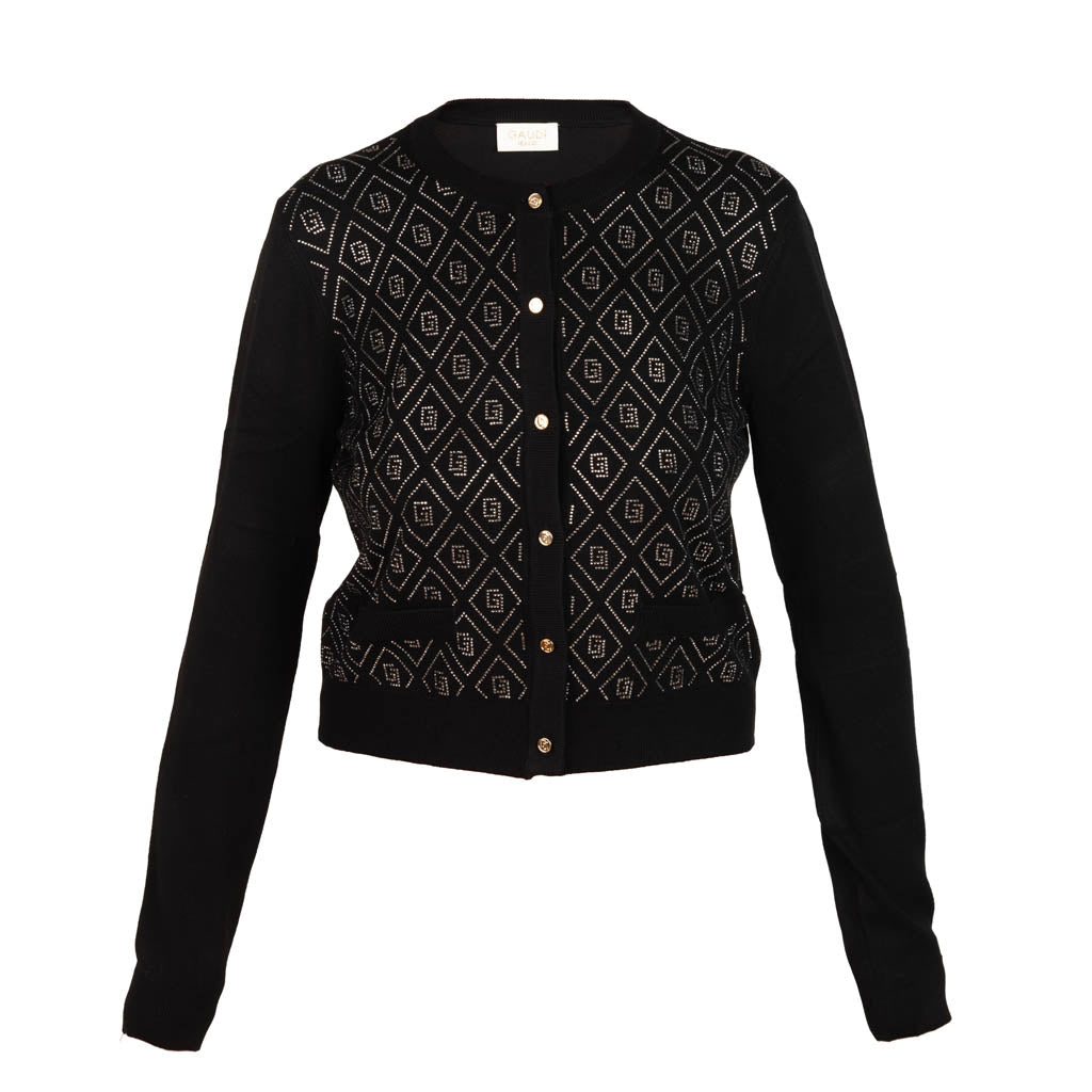 CARDIGAN DONNA GAUDì CON BOTTONI DORATI - COL. NERO