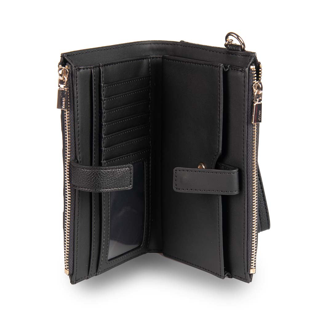 PORTAFOGLIO DONNA GUESS LAUREL CON DOPPIA ZIP - COL. CARBONE