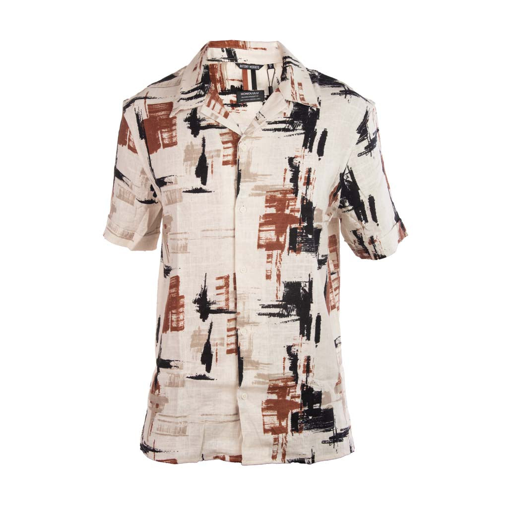 CAMICIA ANTONY MORATO RELAXED STRAIGHT FIT CON STAMPA ASTRATTA - COL. BURRO