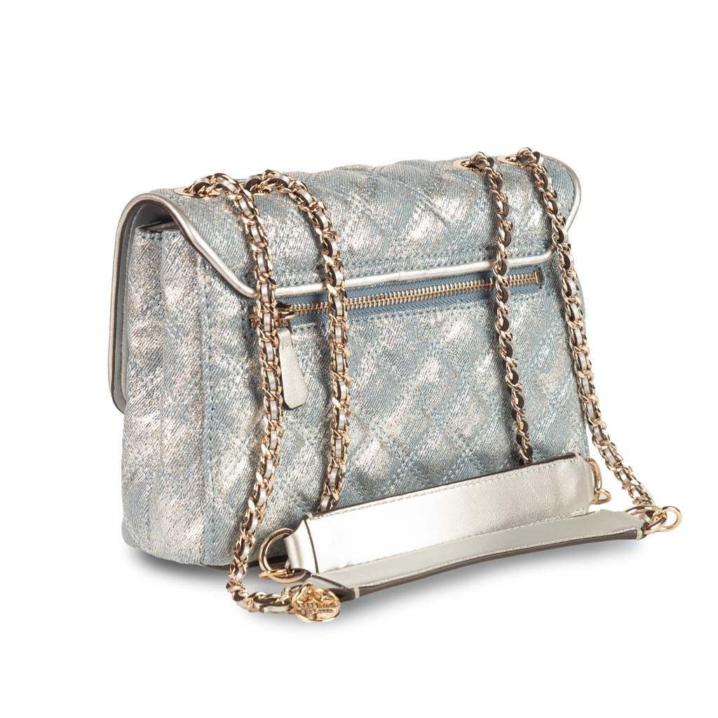 BORSETTA DONNA GUESS EFFETTO DENIM METALIZZATO - COL. BLU DENIM