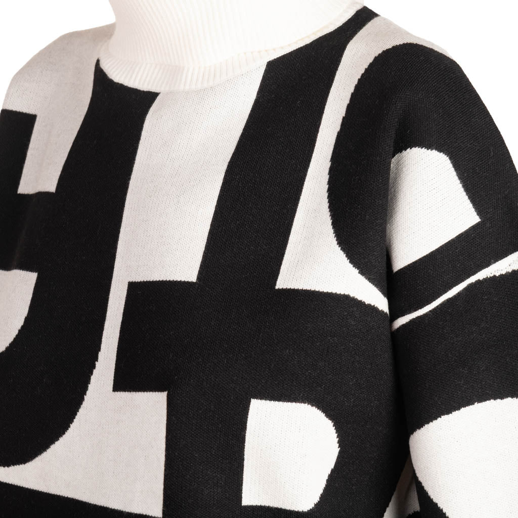 MAGLIONE DONNA ARTIGLI CON COLLO ALTO E LETTERING - COL. AVORIO / NERO