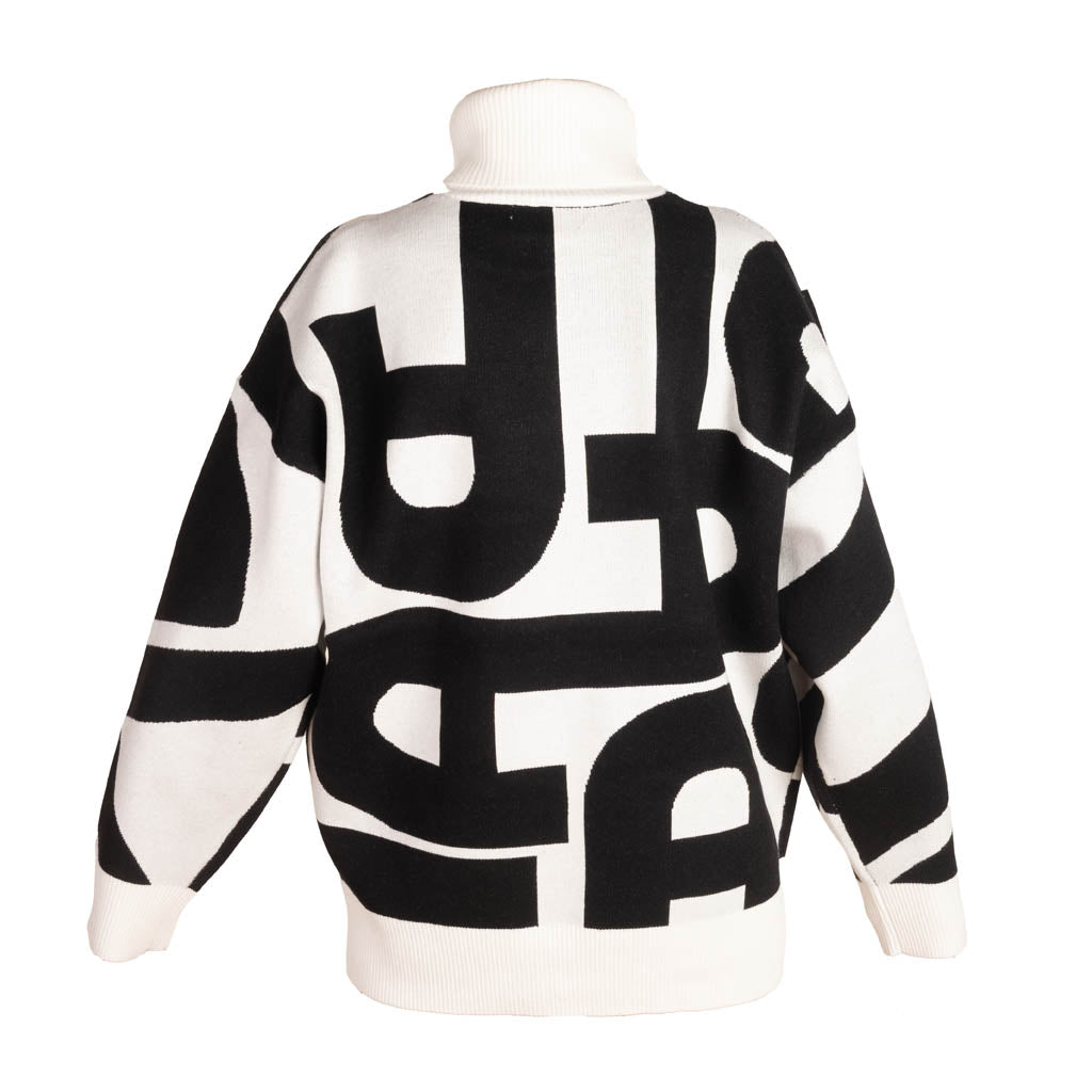 MAGLIONE DONNA ARTIGLI CON COLLO ALTO E LETTERING - COL. AVORIO / NERO