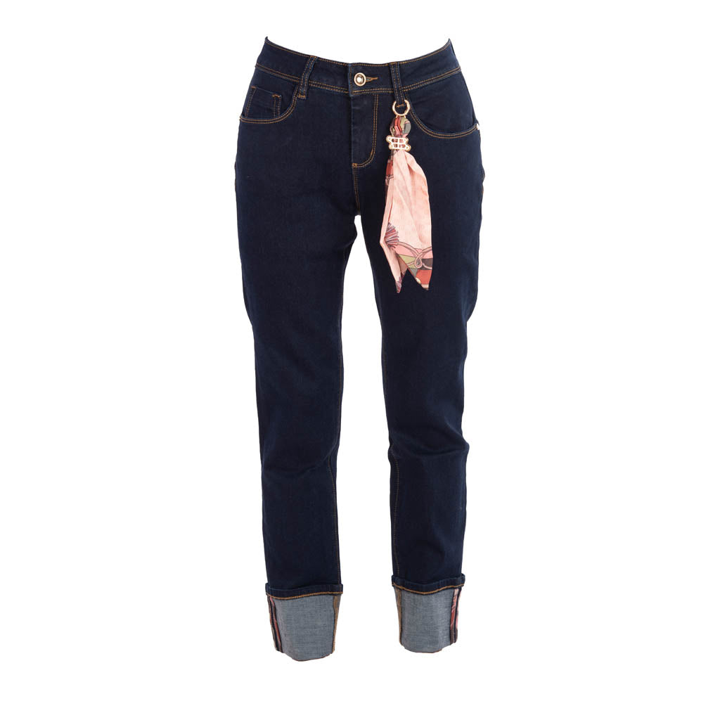 JEANS DONNA GAUDì SKINNY FIT CON FOULARD - COL- BLU DENIM