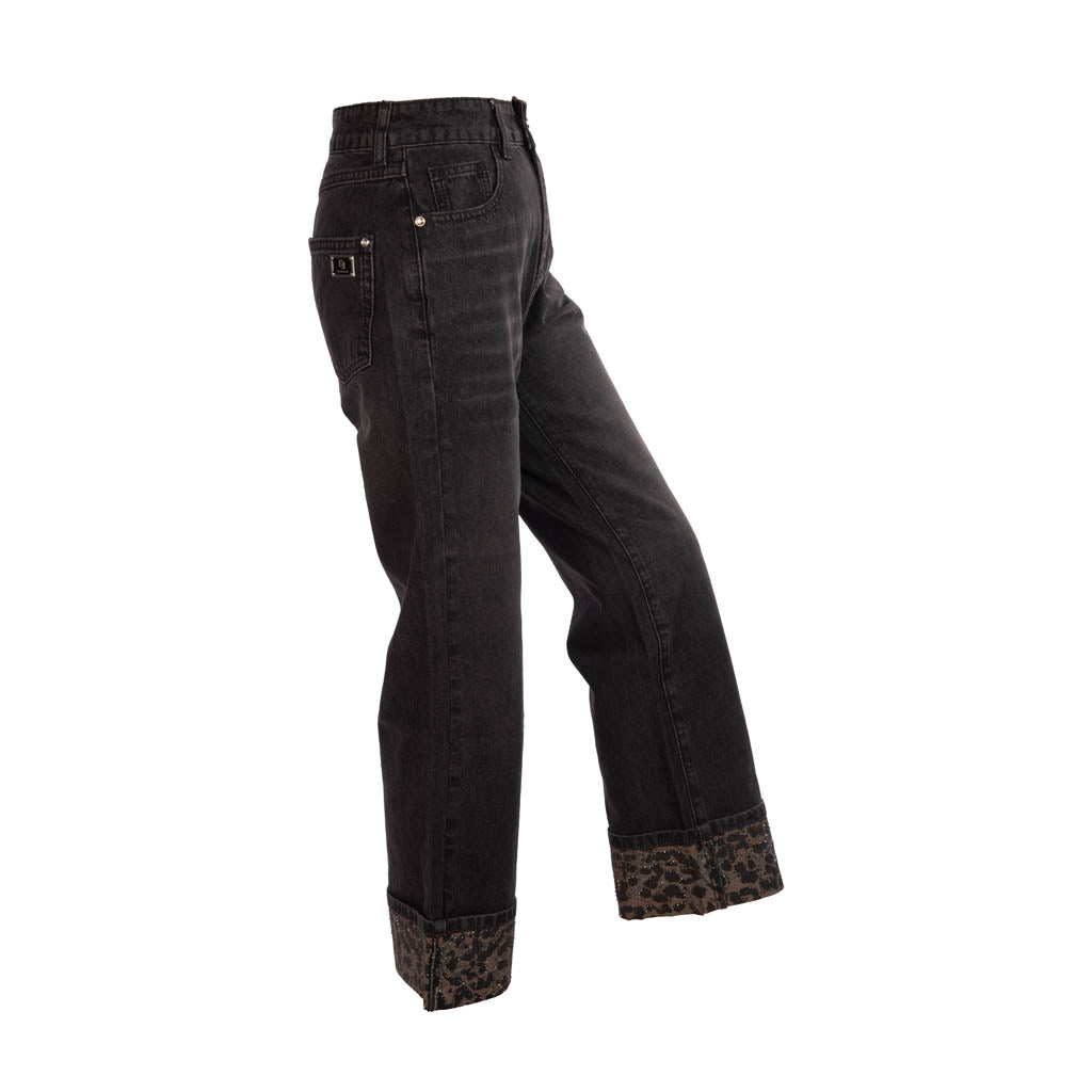 JEANS DONNA GAUDì STRAIGHT FIT CON RISVOLTO ANIMALIER - COL. NERO