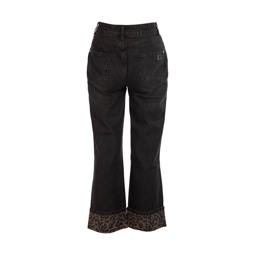JEANS DONNA GAUDì STRAIGHT FIT CON RISVOLTO ANIMALIER - COL. NERO
