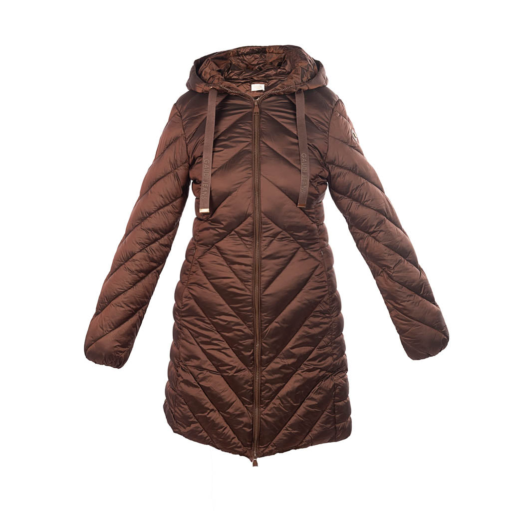 PIUMINO LUNGO DONNA GAUDì IN NYLON CON CAPPUCCIO - COL. SHAVED CHOCOLATE