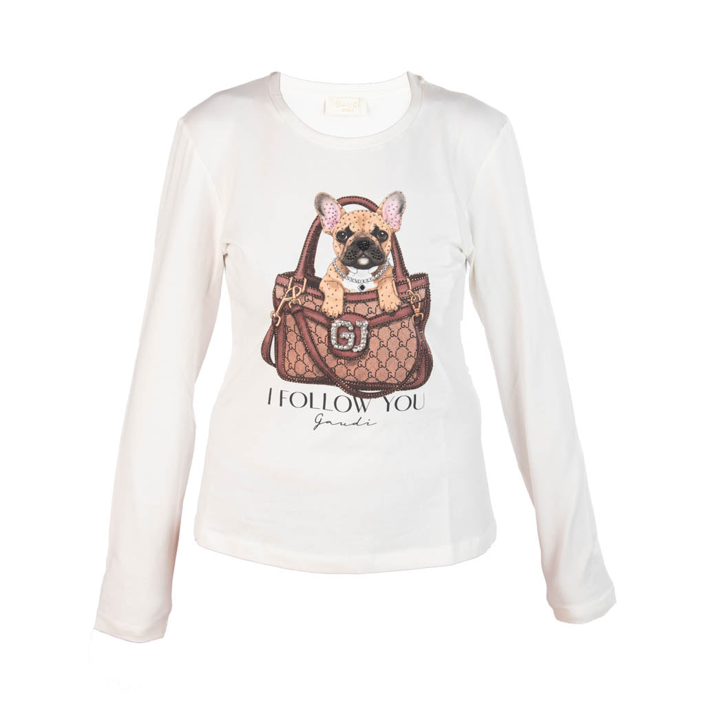 T-SHIRT DONNA GAUDì IN JERSEY CON STAMPA E STRASS - COL. BIANCO