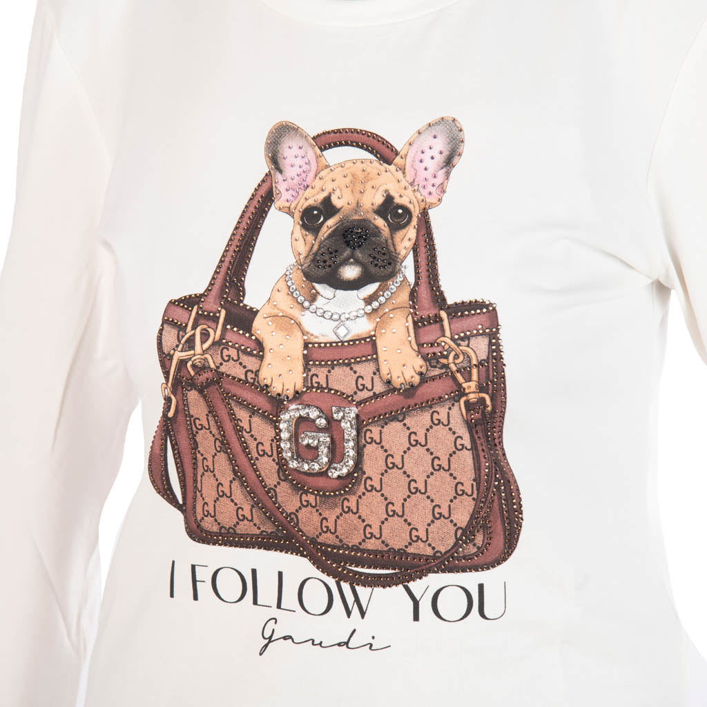 T-SHIRT DONNA GAUDì IN JERSEY CON STAMPA E STRASS - COL. BIANCO