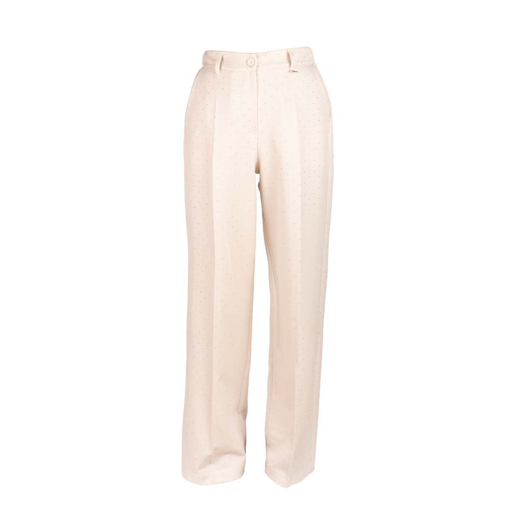 PANTALONE DONNA ARTIGLI A GAMBA DRITTA CON MICRO POIS METALLICI - COL. AVORIO