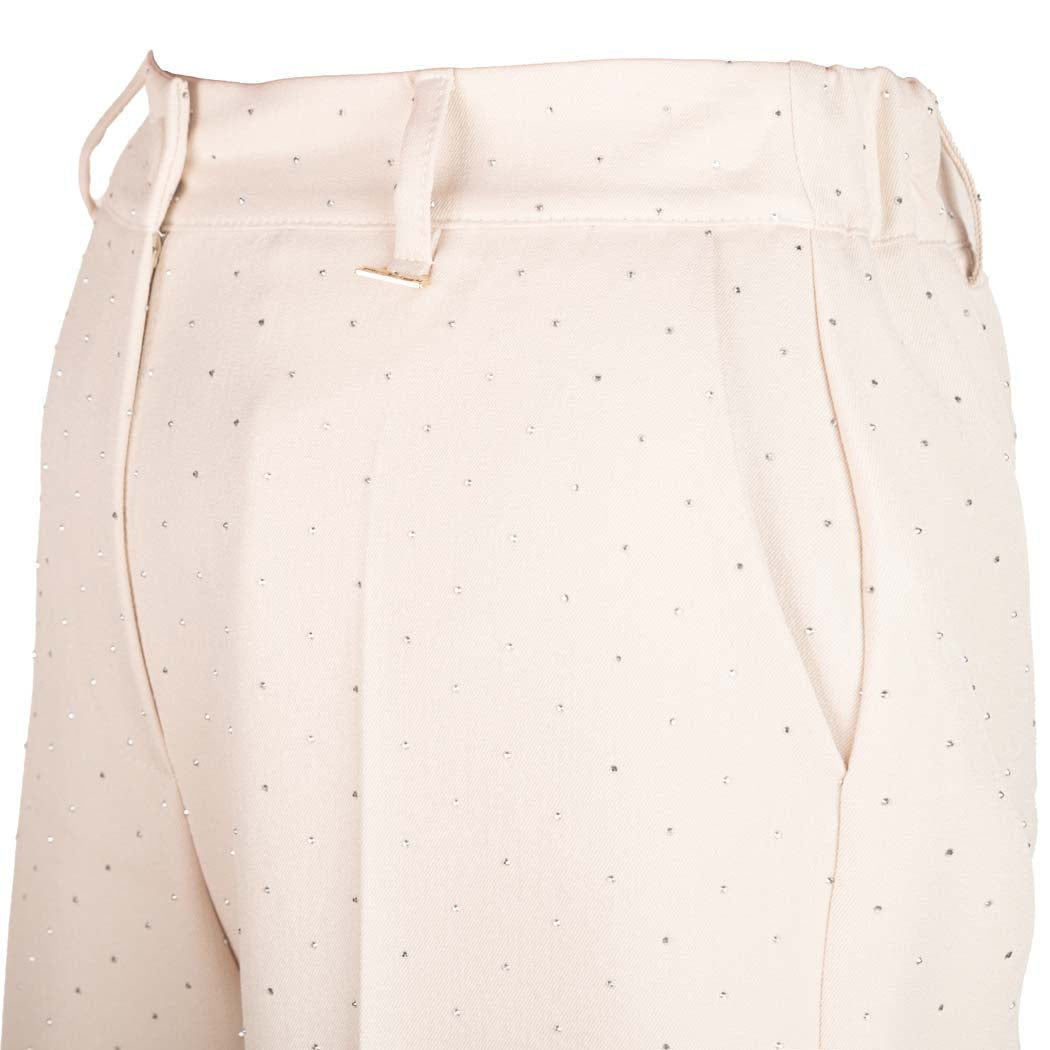PANTALONE DONNA ARTIGLI A GAMBA DRITTA CON MICRO POIS METALLICI - COL. AVORIO