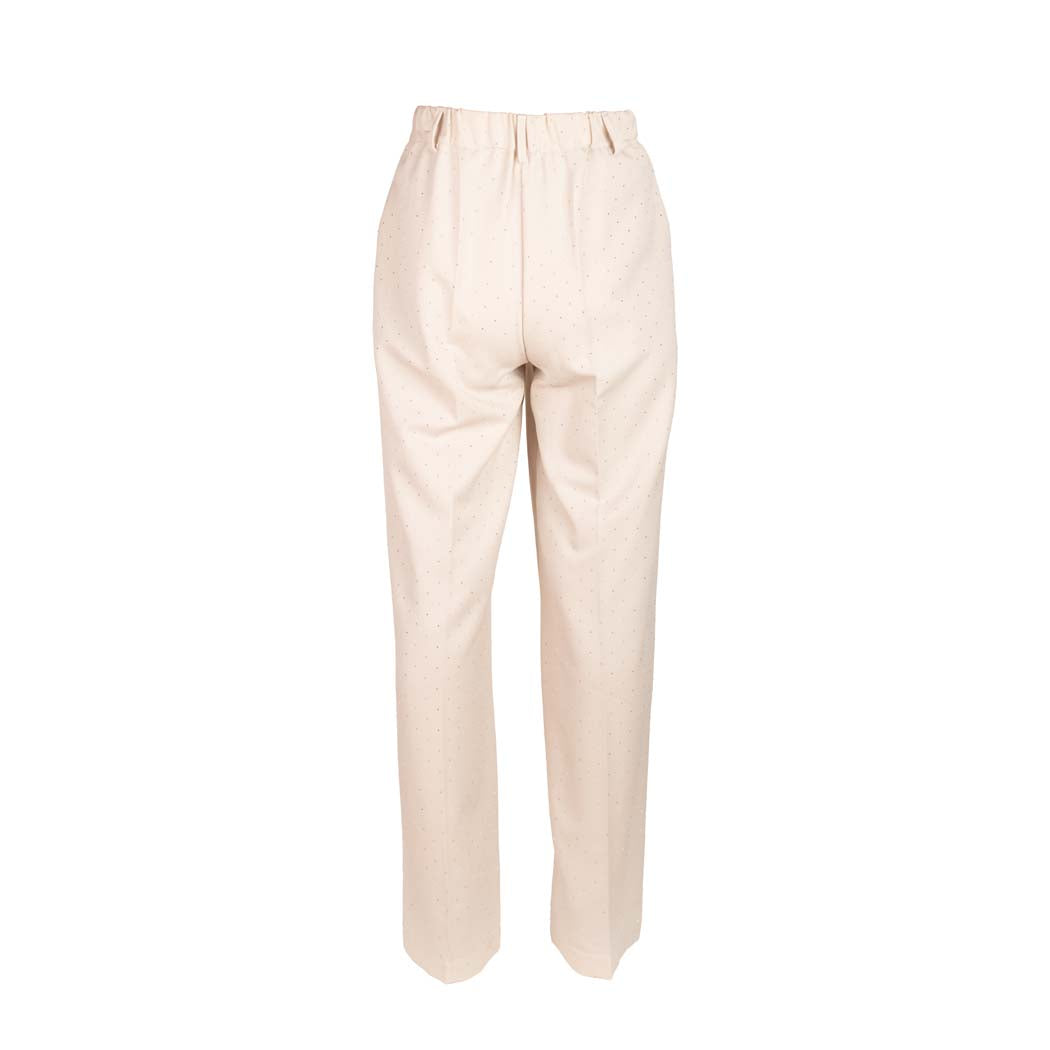 PANTALONE DONNA ARTIGLI A GAMBA DRITTA CON MICRO POIS METALLICI - COL. AVORIO