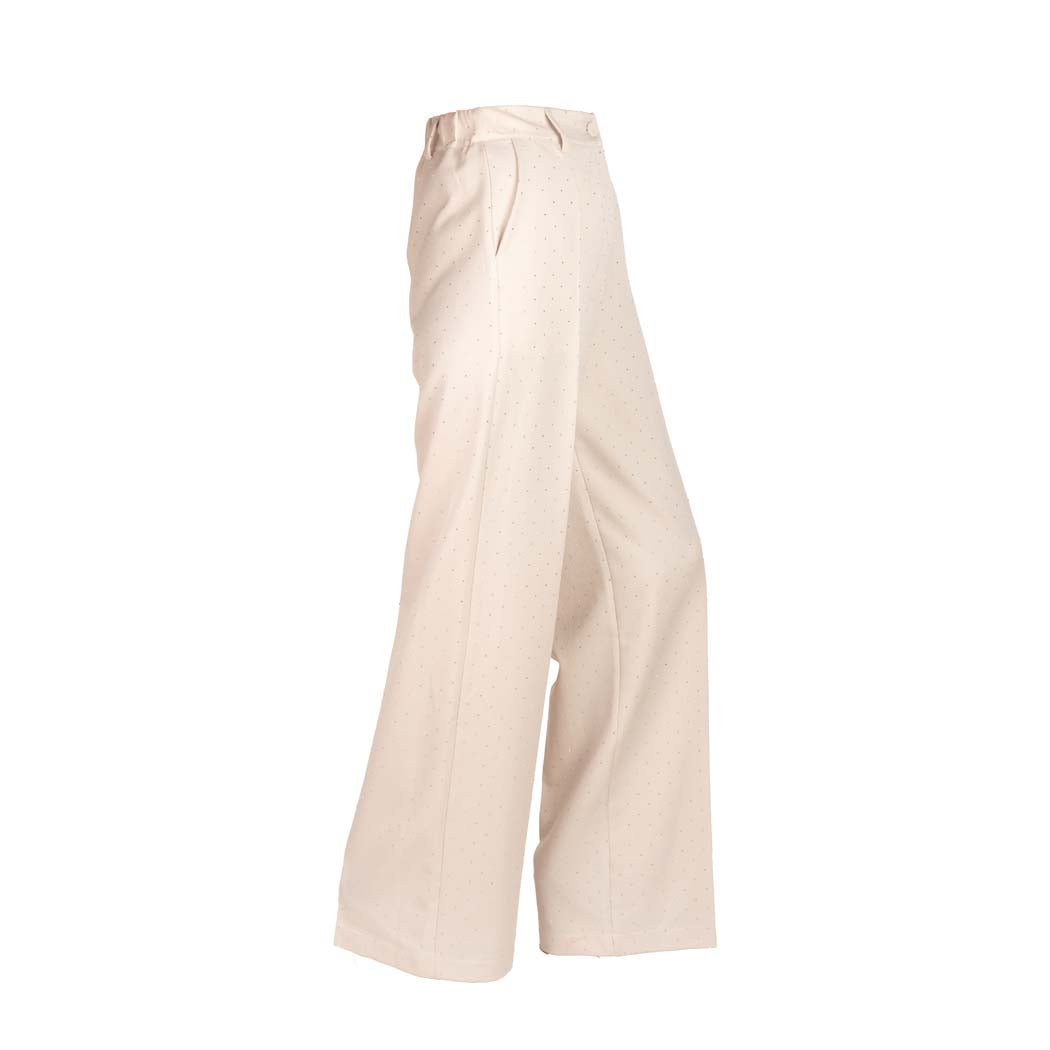 PANTALONE DONNA ARTIGLI A GAMBA DRITTA CON MICRO POIS METALLICI - COL. AVORIO