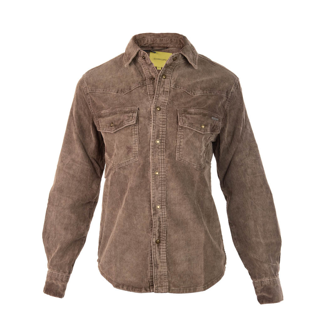 CAMICIA UOMO GIANNI LUPO IN VELLUTO A COSTE DELAVE' - COL. CAFFE'