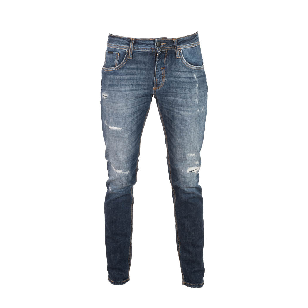 JEANS UOMO ANTONY MORATO TAPERED FIT MOD. "KURT" CON STRAPPI E ABRASIONI - COL. BLU DENIM