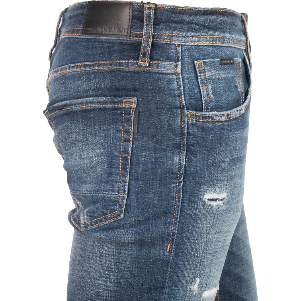 JEANS UOMO ANTONY MORATO TAPERED FIT MOD. "KURT" CON STRAPPI E ABRASIONI - COL. BLU DENIM