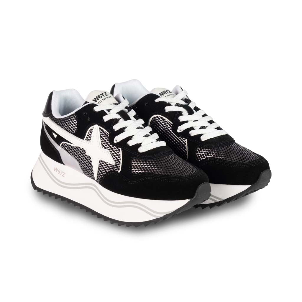 SNEAKERS DONNA W6YZ MOD. "DEVA" IN SUEDE E TESSUTO TECNICO - COL. NERO / BIANCO