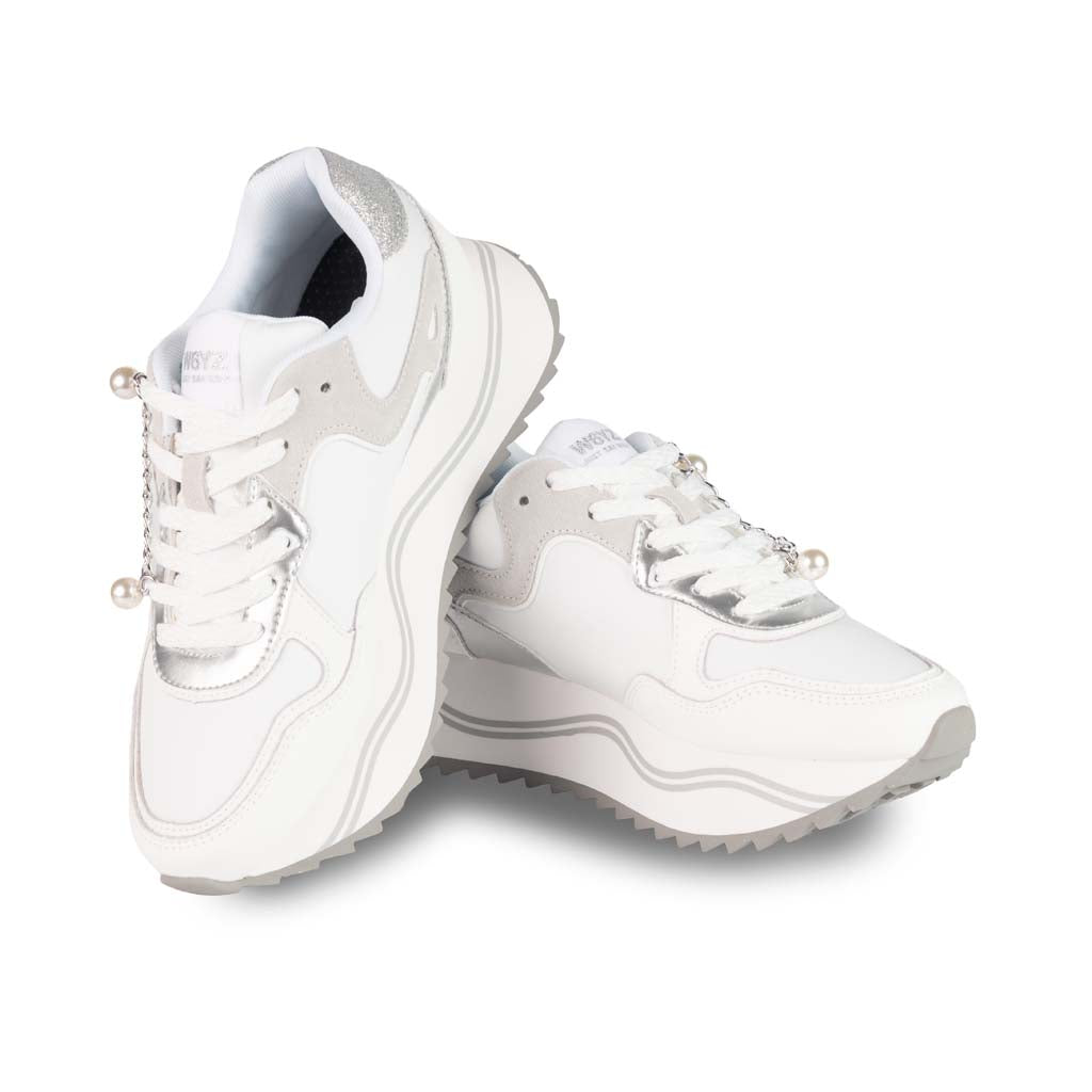 SNEAKERS DONNA W6YZ IN SUEDE E TESSUTO TECNICO - COL. BIANCO / ARGENTO
