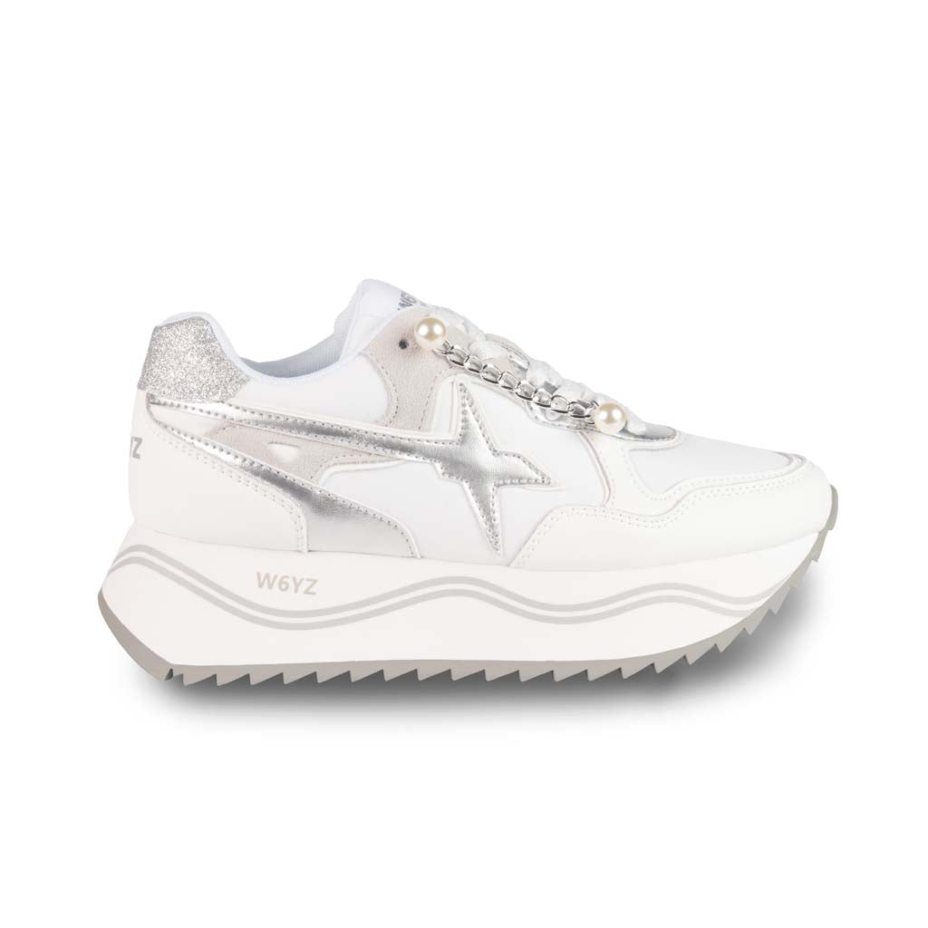 SNEAKERS DONNA W6YZ IN SUEDE E TESSUTO TECNICO - COL. BIANCO / ARGENTO