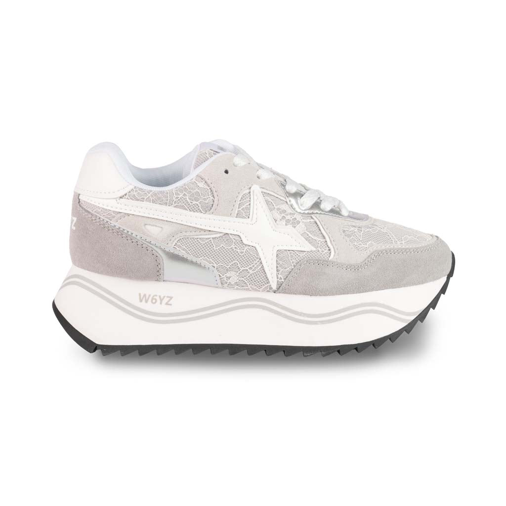 SNEAKERS DONNA W6YZ MOD. "DEVA" IN SUEDE E TESSUTO - COL. GRIGIO / BIANCO