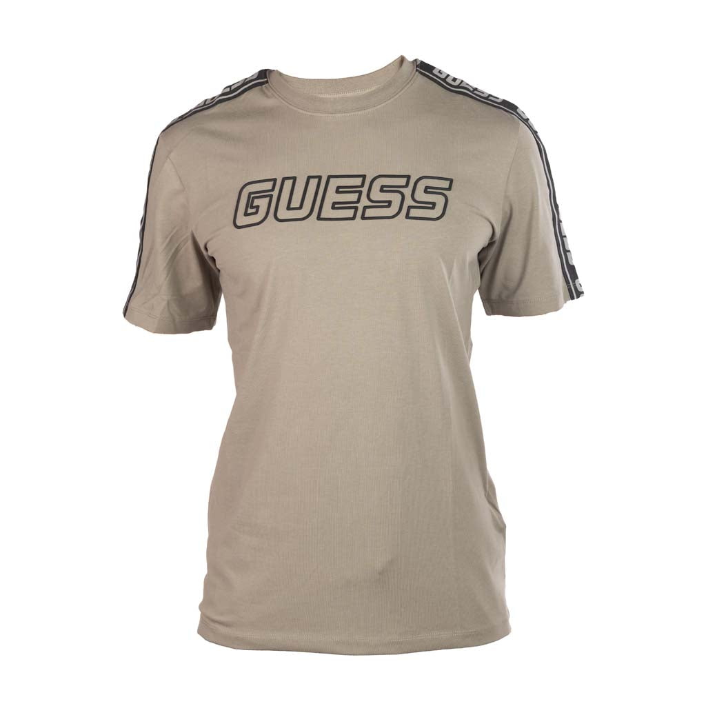 T-SHIRT UOMO GUESS STRETCH CON LOGO FRONTALE E BANDE LOGATE - COL. VERDE OLIVA