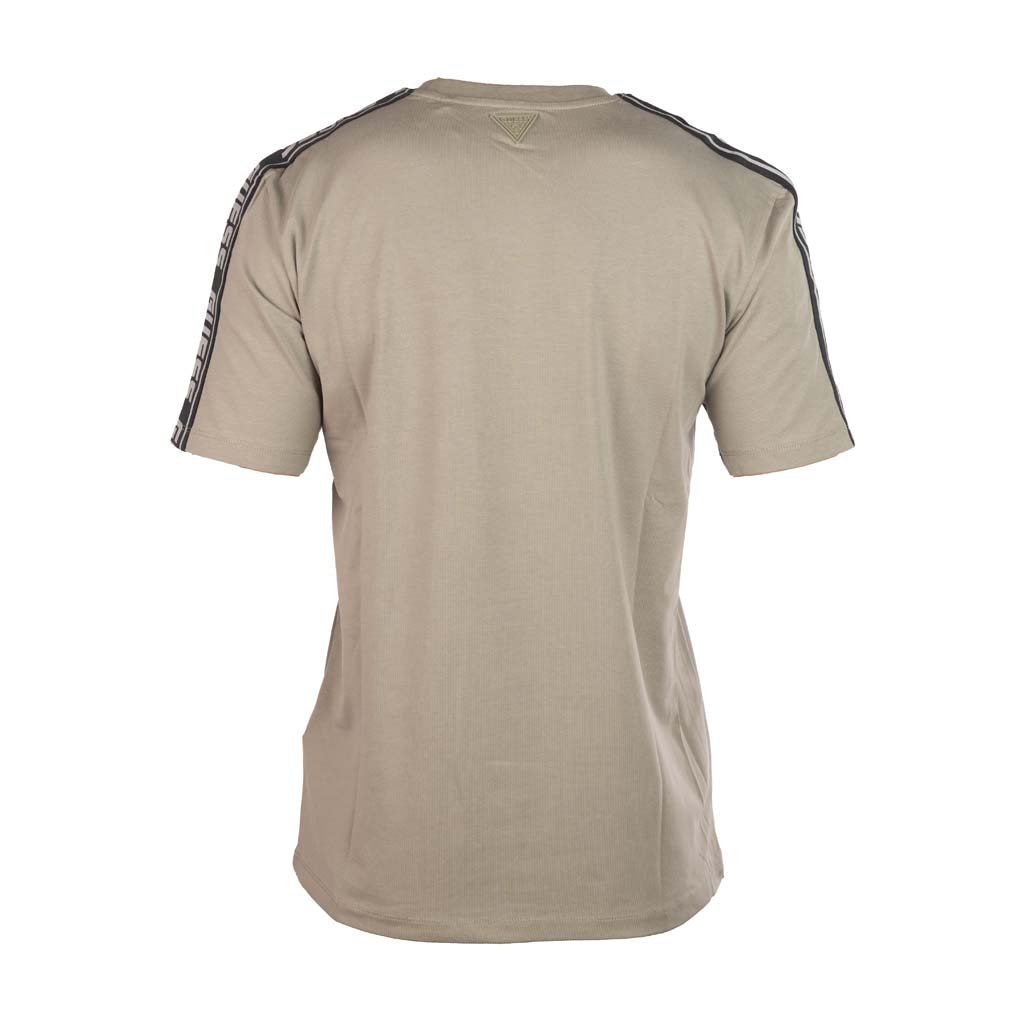 T-SHIRT UOMO GUESS STRETCH CON LOGO FRONTALE E BANDE LOGATE - COL. VERDE OLIVA