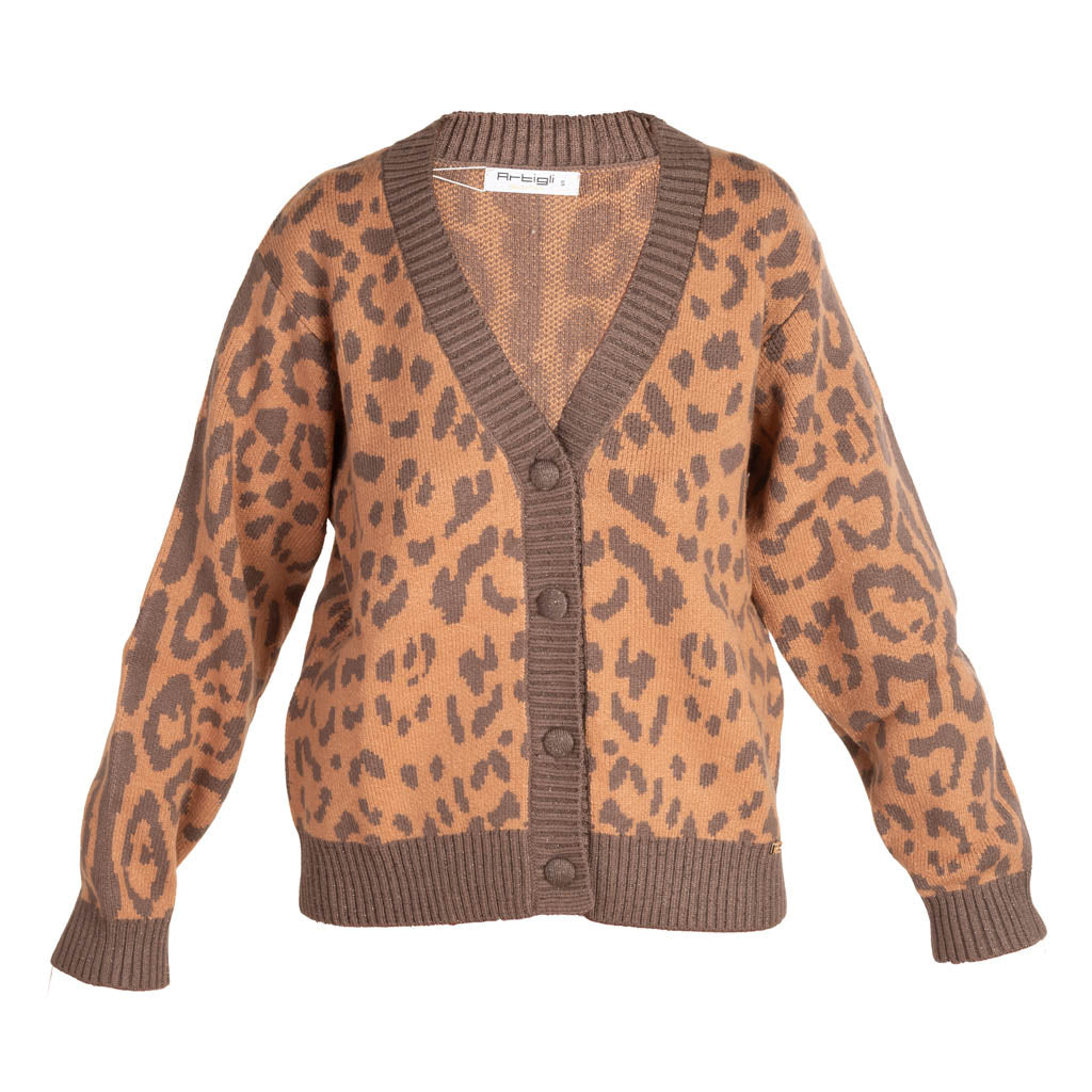 CARDIGAN DONNA ARTIGLI CON FATANSIA ANIMALIER - COL. CAMMELLO