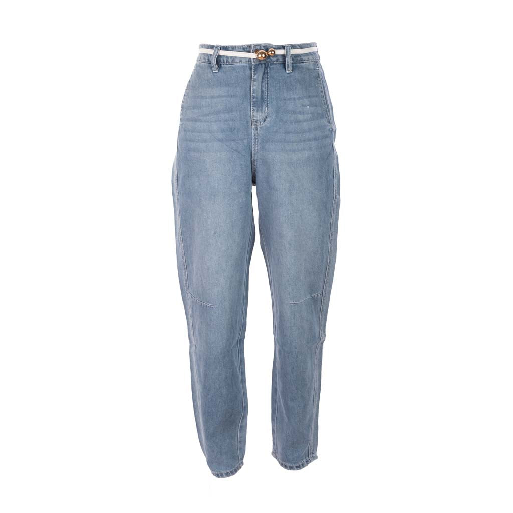 JEANS CROPPED DONNA GAUDI' IN DENIM DI COTONE EFFETTO USED - COL. BLU DENIM