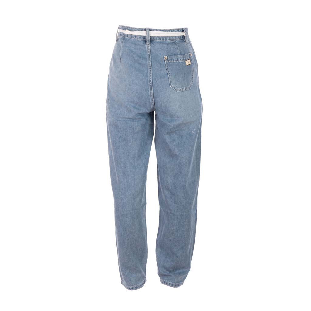 JEANS CROPPED DONNA GAUDI' IN DENIM DI COTONE EFFETTO USED - COL. BLU DENIM
