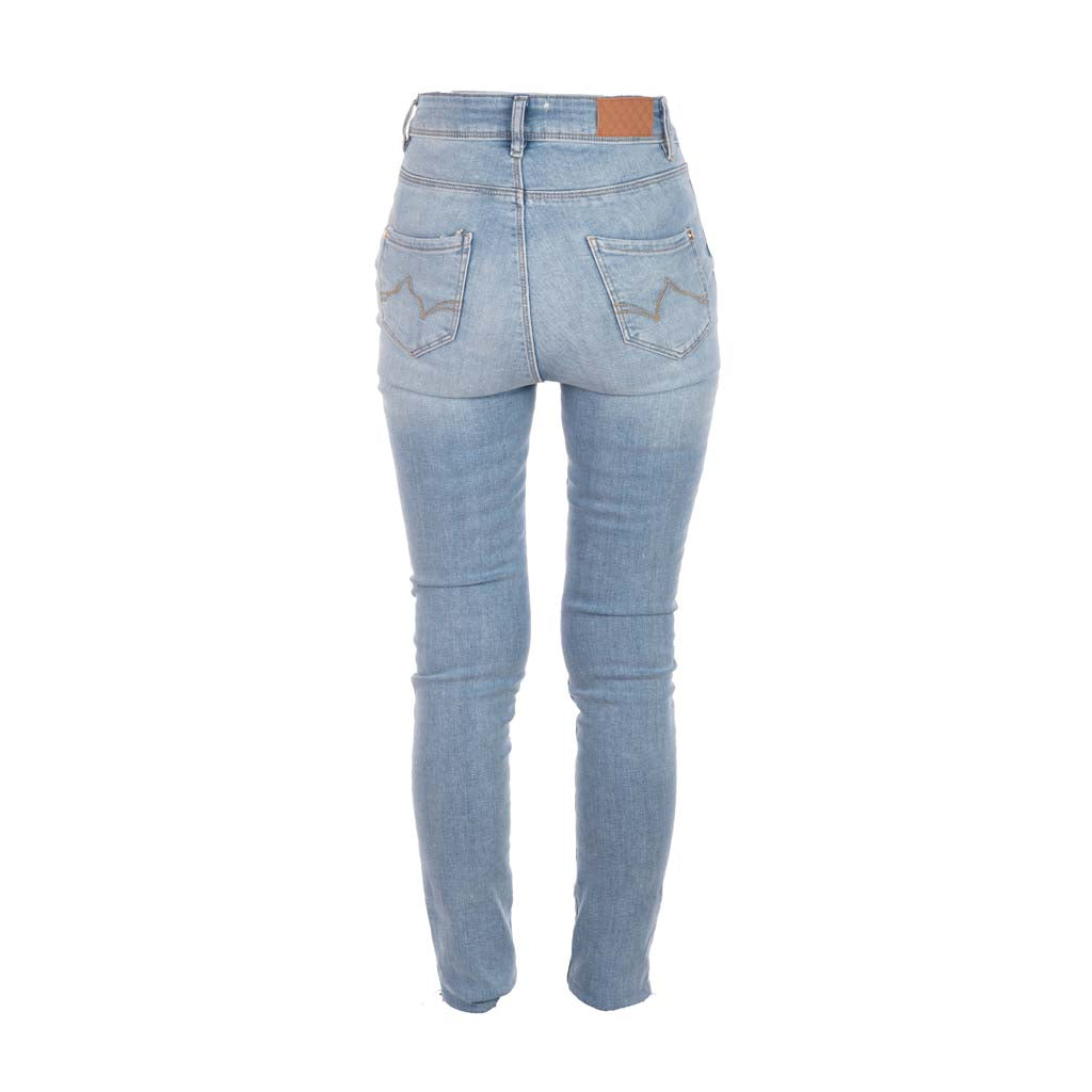 JEANS DONNA GAUDI' SKINNY FIT IN DENIM DI COTONE EFFETTO USED - COL. BLU DENIM